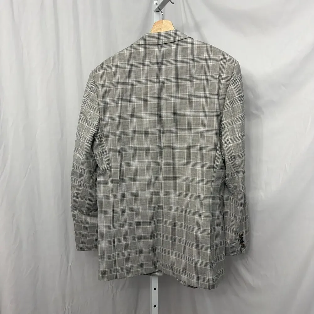 Hugo Boss Mens Blazer 42L Wool Gray Plaid Jacket Italy